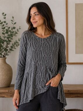 Blue Banana Gray‎ Asymmetrical Australian Lagenlook Wool Long Sleeve Top